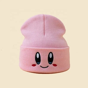 Cute Kirby <b>Hat</b> Winter Beanie Satin Lined Slouch Beanie with Cartoon Kirby Smiling Face Embroidered Y2K Beanies - Product Image 4
