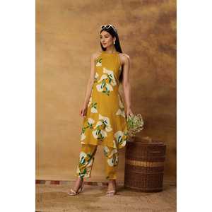 Conjunto de Kurta Halter con Estampado de Caléndula para Mujer - Product Image 1