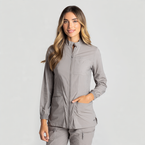 Vestes de gommage avant zippées pour femmes Veste d'infirmière en tissu extensible dans les 4 sens Vêtements médicaux pour hôpitaux et cliniques - Product Image 6