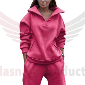 Chándal deportivo informal de talla grande para mujer, forro polar grueso, logotipo personalizado, patrón largo sólido, estilo Streetwear, para verano e invierno - Product Image 3