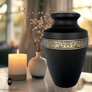 Urne funéraire de luxe personnalisable, écologique, de style européen et américain, noire et dorée, pour cendres humaines - Product Image 4