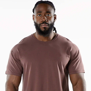 T-shirt de sport marron surdimensionné pour homme coupe ample Streetwear T-shirt de fitness haut d'entraînement de musculation à épaules tombantes pour l'été - Product Image 5