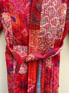Handmade Cotton Sari Kantha Coat Vintage Style Long Patchwork Jacket Embroidered Print Design <b>Double</b> Breasted Knitted Breathable - Product Image 4