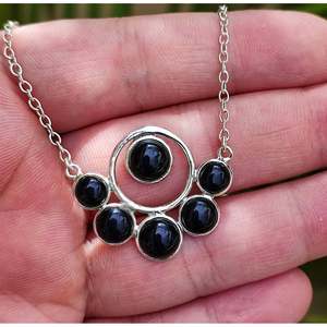 Handmade Black Onyx <b>Pendant</b> <b>Chain</b> Geometric Sterling <b>Silver</b> Design Boho Style Necklace <b>for</b> Women's Birthday Christmas Gift - Product Image 1