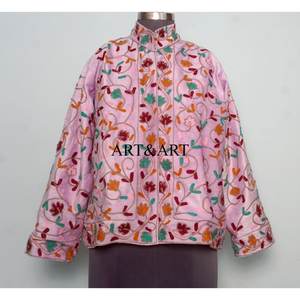 New Winter Wear Womens <b>Velvet</b> Suzani Embroidered Quilted Handmade Bohemian Floral <b>Coat</b> Ethnic Vintage 100% Cotton Eco-Friendly - Product Image 2