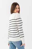 Pull-over en tricot pour femmes, col rond, manches rayées avec détail à pression, chemisier-pull élégant et confortable Services OEM