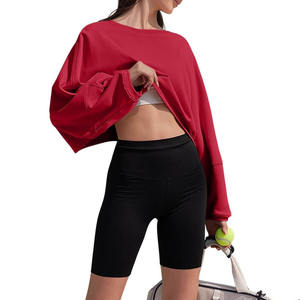 Sudadera corta ligera para mujer con tela transpirable, ropa informal, Sudadera corta para mujer con cuello redondo, MOQ bajo - Product Image 2