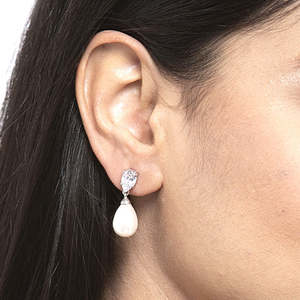 NOVAMART Fine 925 Sterling Silver Pearl <b>Drop</b> Earrings with Rhodium Plating for Swiss Zirconia Screw <b>Back</b>-Gift Women & Girls Whol - Product Image 5