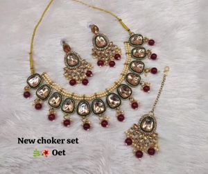 Conjunto de joyas chapadas en oro Kundan tradicional indio y conjunto de collar de cobre para mujeres y niñas accesorios indios joyería Mujer - Product Image 3