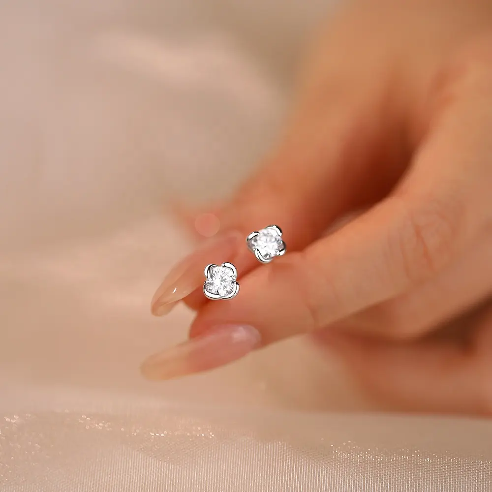 Brincos minimalistas de prata esterlina 925 estilo coreano joias flor cz personalizadas com diamantes para mulheres, estilo coreano, 2024