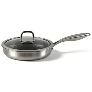 Poêle à frire multi-sections antiadhésive texturée nid d'abeille avec couvercle en verre, compatible induction, cuisson saine, acier inoxydable triple couche - Product Image 2