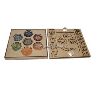 Juego de discos de 7 Chakras grabados más vendidos hechos a mano con caja impresa en forma de árbol colorido hecha de piedras originales artesanía de piedra semipreciosa - Product Image 2