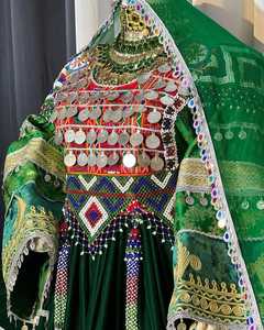 Afghan kuchi TRIBAL ชุดเจ้าสาววินเทจซักได้สำหรับผู้หญิงมีกระดุมตกแต่งยาวถึงเข่ารายละเอียด - Product Image 6