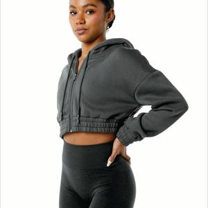 OEM Heavyweight Oversized Fleece Drop Shoulder Blank recortada sudaderas con capucha mujeres sudadera - Product Image 3