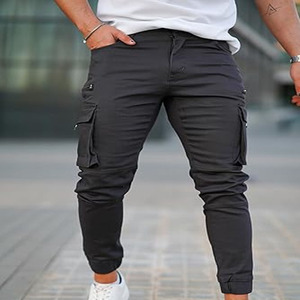 กางเกงผู้ชายกางเกงคาร์โก้ลำลองผ้าย้อมสีพื้นน้ำหนักเบาสำหรับผู้ชายกางเกงวิ่งผลิตโดยชุดเดรสใส่เล่นกีฬา - Product Image 4