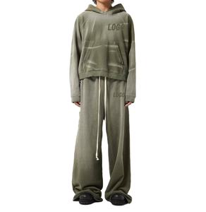 Qualité personnalisé surdimensionné 400gsm français éponge Baggy Vintage soleil fondu acide lavage à capuche et pantalons de survêtement empilés ensemble survêtement pour hommes - Product Image 1