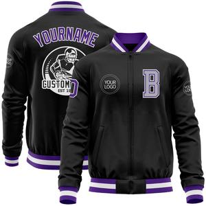 Custom <b>Black</b> Purple-Gray Bomber Varsity Letterman Zipper Jacket Windbreaker Streetwear Vintage <b>Men's</b> Varsity Jacket - Product Image 1