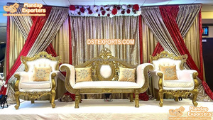 Meubles de mariage au design de luxe, ensemble de canapés, ensemble de canapés maharaja pour mariage indien en or blanc, ensemble de canapés de scène pour réception de mariage - Product Image 3