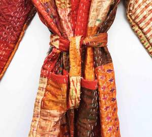 Beautiful Green Cotton Silk Kantha Patchwork <b>Kimono</b> Double Layer Cotton Silk Hand Made <b>Women</b> Kantha Robe With Pockets and Belt - Product Image 4