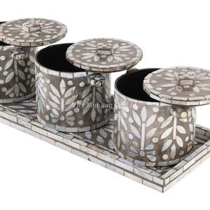 โถเก็บของตกแต่งฝังเปลือกหอยมุกทำมือ สำหรับโต๊ะครัวและการใช้งานในบ้านทุกวัน - Product Image 3