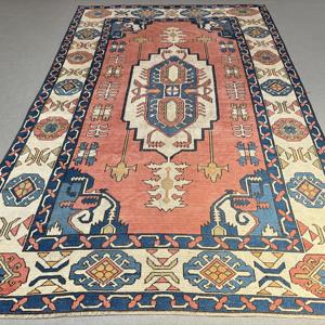 Alfombra Vintage de 0.6x11.1 pies, Alfombra Turca, Alfombra Oriental de Lana Azul y Roja - Product Image 1