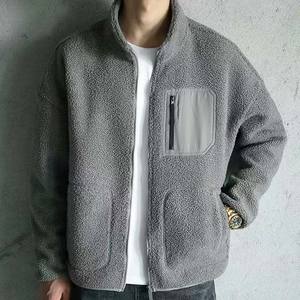 Veste d'hiver pour homme en polaire sherpa unie avec fermeture éclair, col montant, broderie sur le devant, logo personnalisé, décontractée, respirante, adulte - Product Image 2