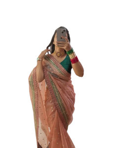 Sari en soie georgette tissé à la main par des designers de Bollywood, motif rose, léger, sans plis, VESTA EXPORTS, grossiste en Inde - Product Image 1