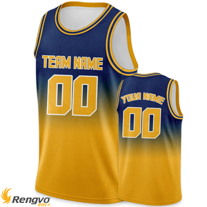 Maillot de basket-ball personnalisable pour jeunes jaune marine dégradé Design imprimé nom de l'équipe numéro Logo respirant Hip-Hop uniforme pour - Product Image 1