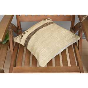Almohada de lana de retazos Kilim Beige de 14x14 pulgadas de lujo, almohada rústica con estampado Floral y Vintage para ropa de cama tejida con seda - Product Image 4