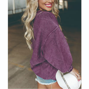 Custom Women Oversized Sweatshirt Heat Transfer Print Graphic O Neck Pullover Loose Top Corduroy Women Sweatshirt - Product Image 5