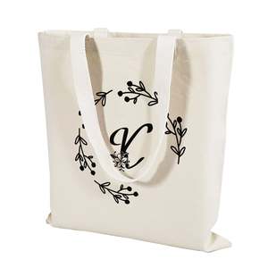 <b>Large</b> Capacity 'K' Initial <b>Canvas</b> Tote <b>Bag</b> Handmade Fashion Initials <b>Bag</b> with Open Closure Solid Color Durable for Summer Use - Product Image 2