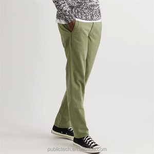 Pantalones Chinos de Sarga de Algodón Elástico Ajustados Color Caqui Personalizados al por Mayor para Hombre - Product Image 5