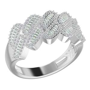 Cuban Link Band <b>Ring</b> in 10k Solid Gold with <b>Iced</b> Out Baguette Lab Grown Diamonds Hip Hop Style Men's Fine Jewelry IGI Certified - Product Image 1