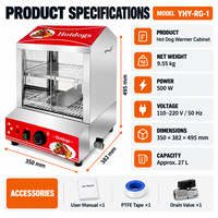 Vitrine chauffante pour hot-dogs et pains, 27L, 500W, acier inoxydable, pour food truck, stand de restauration, snack-bar