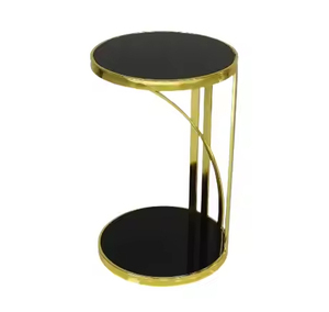 Table d'appoint décorative à cadre doré pour salon, salle à manger, porche, table en métal avec dessus en verre arrondi personnalisé - Product Image 3