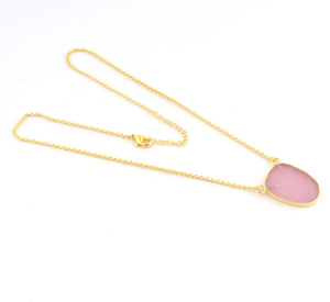 Collar con colgante de cadena de cable chapado en oro de Calcedonia Rosa genuina superventas, regalo de joyería de moda para uso diario para damas - Product Image 2