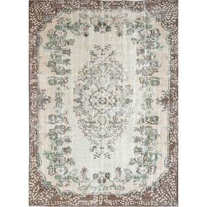 พรมขนสัตว์ถักมือสไตล์วินเทจ สีเบจและสีน้ำตาล ลายเหรียญแบบนามธรรม รูปทรงสี่เหลี่ยมผืนผ้า สำหรับห้องนั่งเล่นหรือทางเดินในบ้าน รุ่น Pae-3322 - Product Image 1