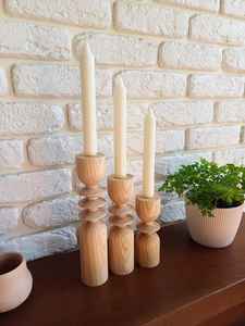Juego de portavelas de pilar de madera de alta calidad, portavelas de madera hecho a mano para decoración del hogar y parte de cocina y Decoración de mesa - Product Image 5