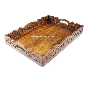 Plateau de service décoratif multifonctionnel en bois fait main, écologique, de haute qualité, classique et élégant, plateau à chocolat - Product Image 1