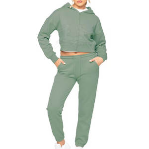 Chándal corto con cremallera de moda con conjunto a juego de dos piezas Chándal corto con cremallera de ajuste elástico - Product Image 1