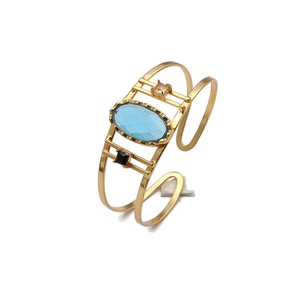 Brazalete de tres piedras preciosas de Topacio Azul, joyería, brazalete de iolita chapado en oro, conjunto de puntas, pulsera de piedras preciosas pequeñas cuadradas - Product Image 1