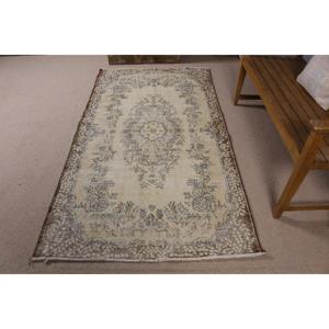 Vintage Area Rug 3.9x7.1 ft (118x217 cm), Turkish <b>Brown</b> Camouflage <b>Wool</b> Rug - Product Image 1