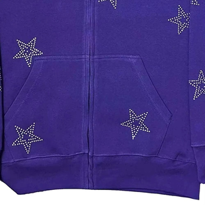 Sweat à capuche personnalisé avec broderie, effet vieilli, fermeture éclair, strass, lavage à l'acide, vintage, lavé, en molleton pour homme, streetwear - Product Image 4