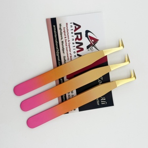 Pinzas de pestañas con logotipo personalizado, volumen de bota de 90 grados, hermoso revestimiento de Ombre, punta de acero inoxidable sostenible para extensiones de pestañas - Product Image 5
