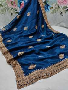 Nouvelle butte et bordure de pot de broderie de qualité supérieure avec pierre de Khabarovsk sur sari en mousseline de soie pour femmes vente en ligne de style formel - Product Image 5