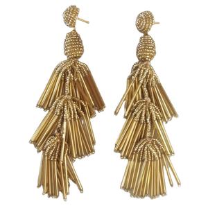 Taille et couleur personnalisées possibles pour les boucles d'oreilles longues fabriquées à la main avec des glands de perles tubulaires pour les tenues de soirée des femmes - Product Image 1