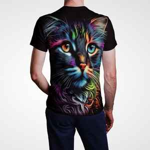 T-shirt de chat drôle coloré imprimé en 3D pour les hommes T-shirt d'été à manches courtes en jersey de mode décontractée - Product Image 6