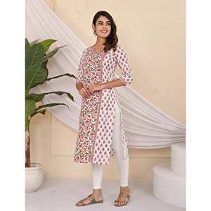 Kurti en popeline de coton imprimé au bloc Butta Jaal avec motif floral - Product Image 4