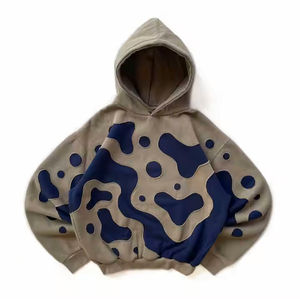 Sweat à capuche unisexe en polaire lourd d'hiver personnalisé, patchwork bicolore avec surpiqûres contrastées, coupe à épaules tombantes - Product Image 4