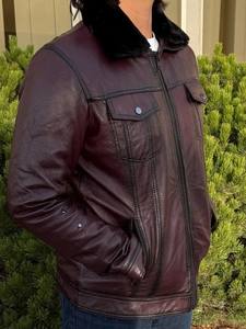 Chaqueta de Cuero Marrón para Hombre, Estilo Camionero Acolchado, Cuello Mao, Estilo Occidental Vintage, Abrigo Cálido de Invierno, Piel de Cordero Auténtica, Ropa Exterior Informal - Product Image 5